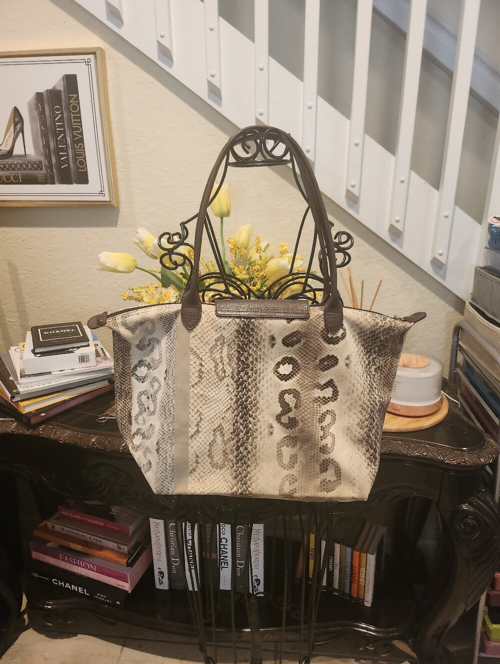 Longchamp Le Pliage Reptile Toile printed tote bag - Picture 7 of 11
